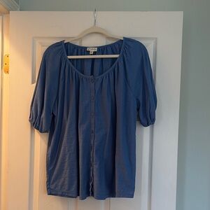 Wonderly Blue Puff Sleeve Blouse with Relaxed Fit